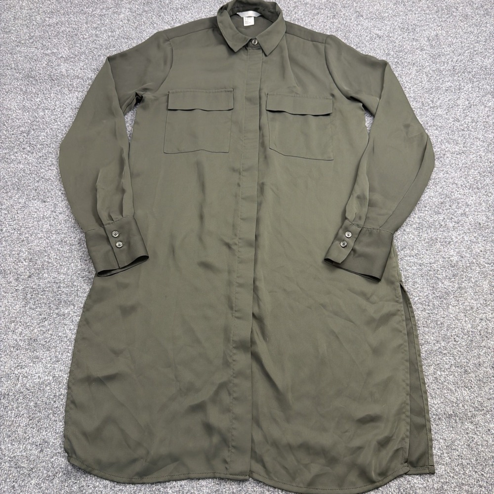 H&M  Women's Blouse Tunic Shirt Long Sleeve Button-Up Size 6 Olive Green